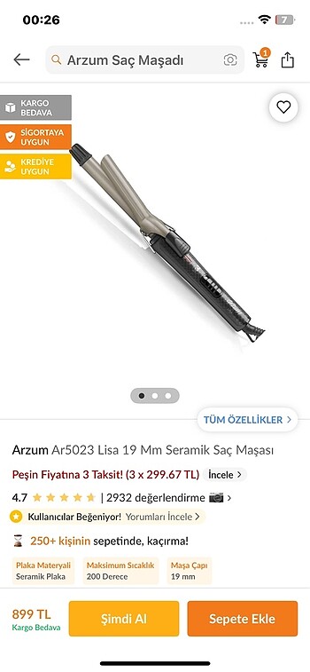 arzum 19mm saç maşası