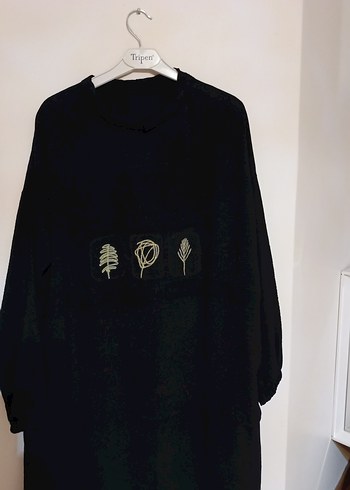 Diğer Siyah Baskılı Uzun Kollu Denim Tunik