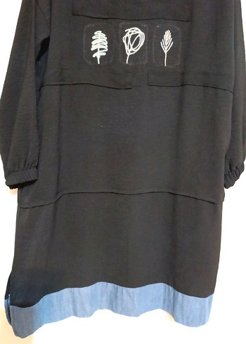 42 Beden siyah Renk Siyah Baskılı Uzun Kollu Denim Tunik