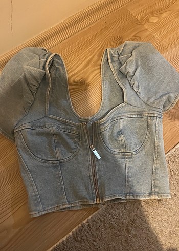 Mavi Jeans Hafif Yikamali Denim Crop Bluz
