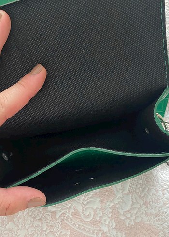 Diğer Yeşil Zincir Detaylı Yılan Desenli Deri Çanta