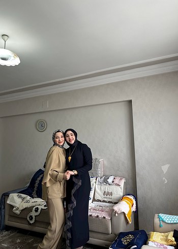 40 Beden Uzun Kol Drapeli Kadın Takım Camel
