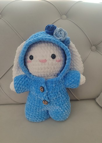 Beden Mavi Kapüşonlu Renkli Peluş Oyuncak Tavşan