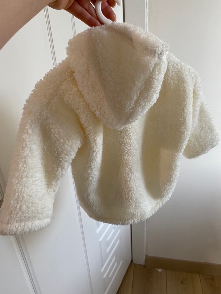 Bebek Beyaz Kapüşonlu Peluş Sweatshirt - Görsel 2