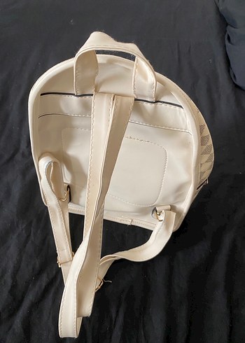 Ekru Beyaz Ekose Desenli Kadın Sırt Çantası - Görsel 2