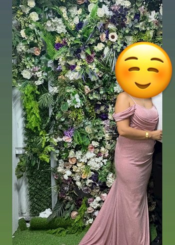 xl Beden pembe Renk Pembe/Pudra Parlak Uzun Drapeli Abiye Elbise