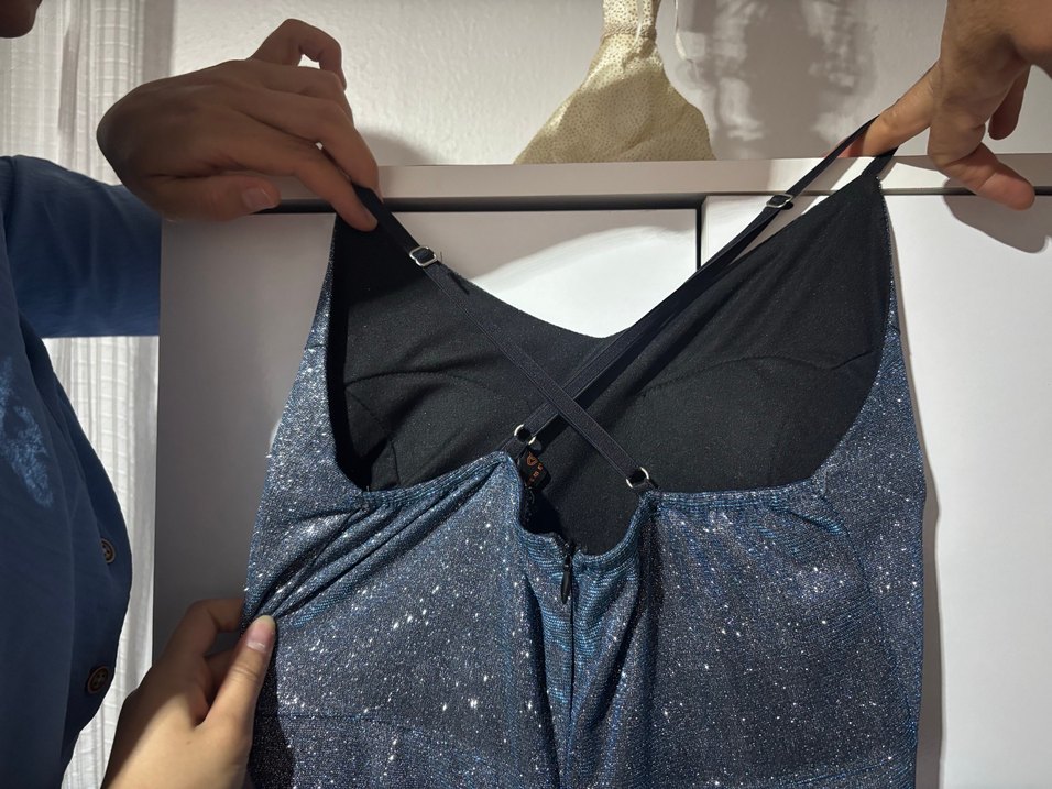 İnce Askılı Kısa Lacivert Kadın Abiye Elbise - Görsel 3