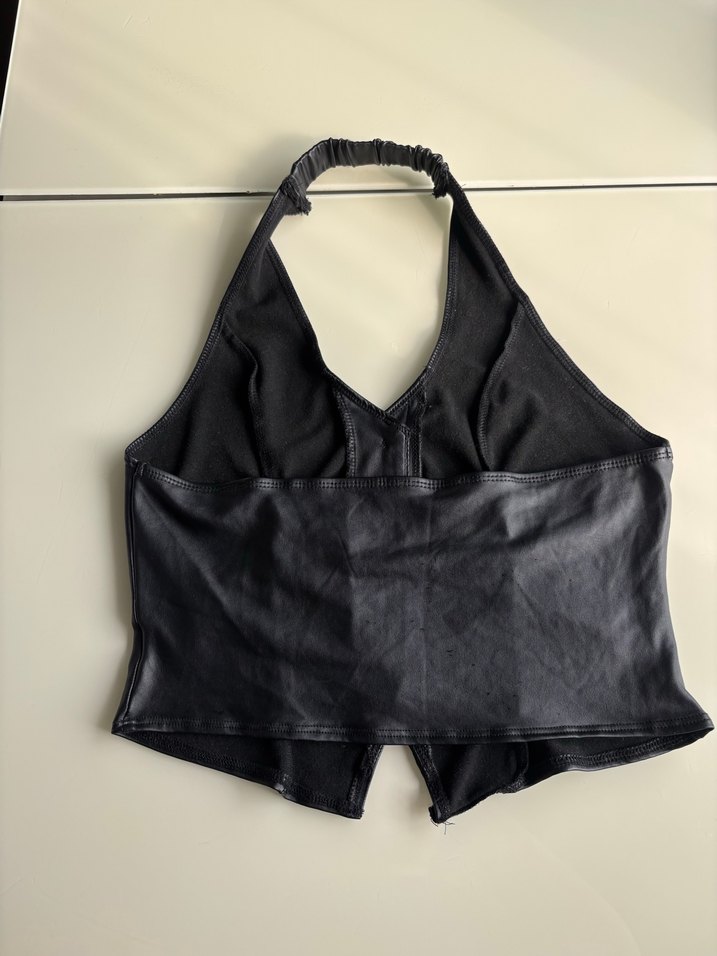 Düğmeli Siyah Deri Straplez Bustiyer - Görsel 2