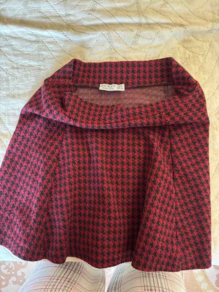 Bordo Pileli Mini Etek - Görsel 3