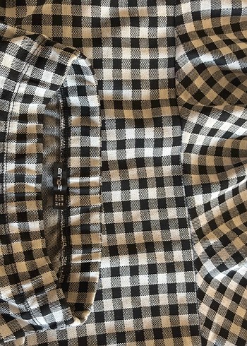 Siyah Beyaz Kareli Fırfırlı Midi Etek - Görsel 2