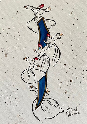 suluboya çizimi sema mevlana 10x15