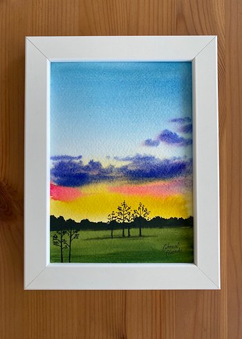 Çerçeveli Pastel Renkli Manzara Tablosu 13*18