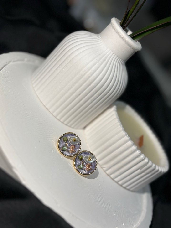 Çiçek Desenli Mini Bohem Düğmeli Küpeler - Görsel 2