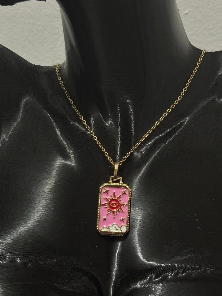 Pembe Zincir Detaylı Mini Kolye - Görsel 2