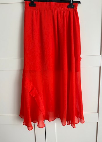 Twist Kırmızı Fırfırlı Uzun Kadın Etek - Görsel 5