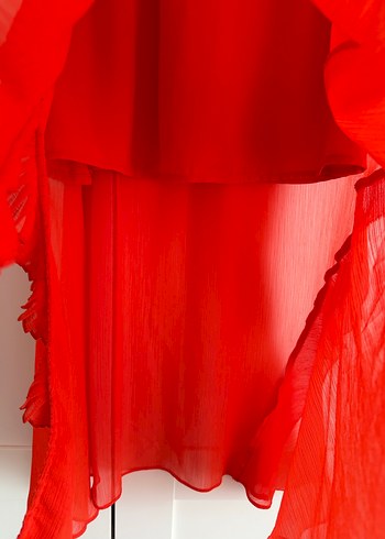 Twist Kırmızı Fırfırlı Uzun Kadın Etek - Görsel 3