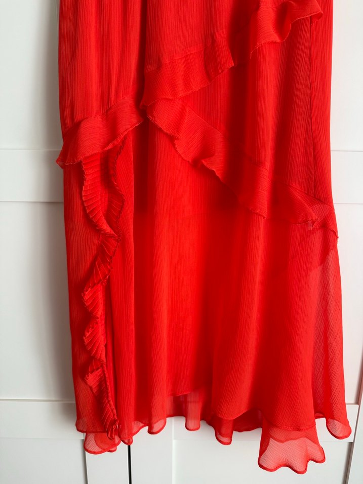 Twist Kırmızı Fırfırlı Uzun Kadın Etek - Görsel 2