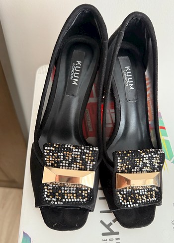 Siyah Blok Topuklu Tokalı Kadın Abiye Ayakkabı - Görsel 2