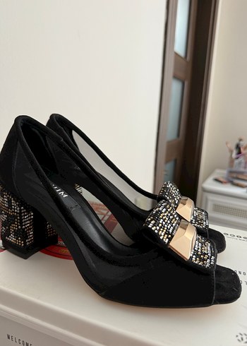 Siyah Blok Topuklu Tokalı Kadın Abiye Ayakkabı - Görsel 6