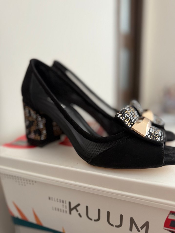 Siyah Blok Topuklu Tokalı Kadın Abiye Ayakkabı - Görsel 5