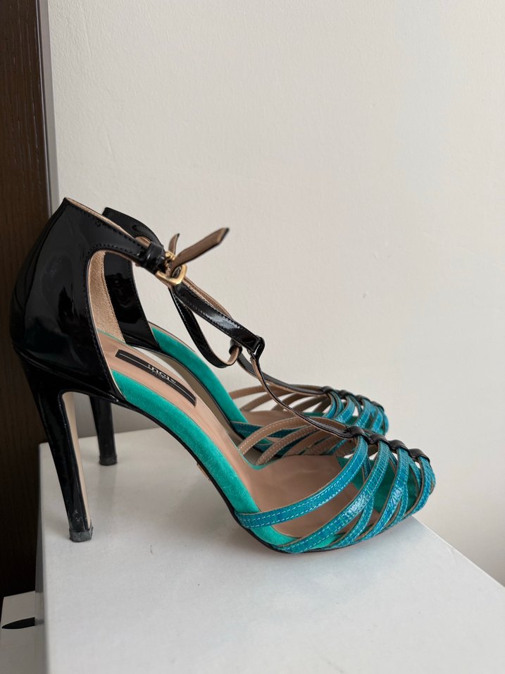 Turkuaz Yılan Desenli Tokalı Stiletto Topuklu Ayakkabı - Görsel 4