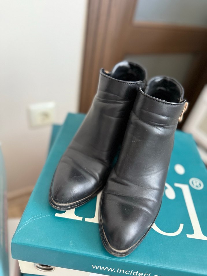 Siyah Deri Kadın Topuklu Bot inci - Görsel 4