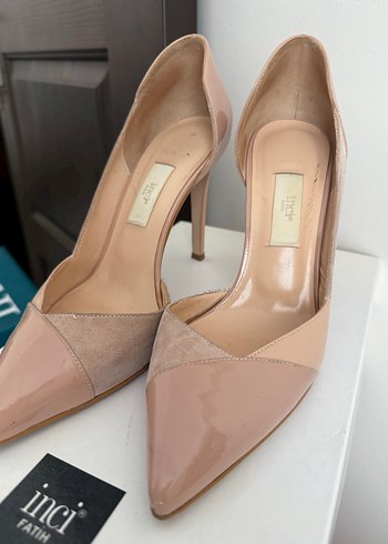 Bej Süet ve Rugan Stiletto Topuklu Kadın Ayakkabı - Görsel 6