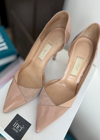 Bej Süet ve Rugan Stiletto Topuklu Kadın Ayakkabı - Görsel 7