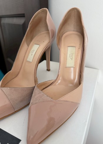 Bej Süet ve Rugan Stiletto Topuklu Kadın Ayakkabı - Görsel 5