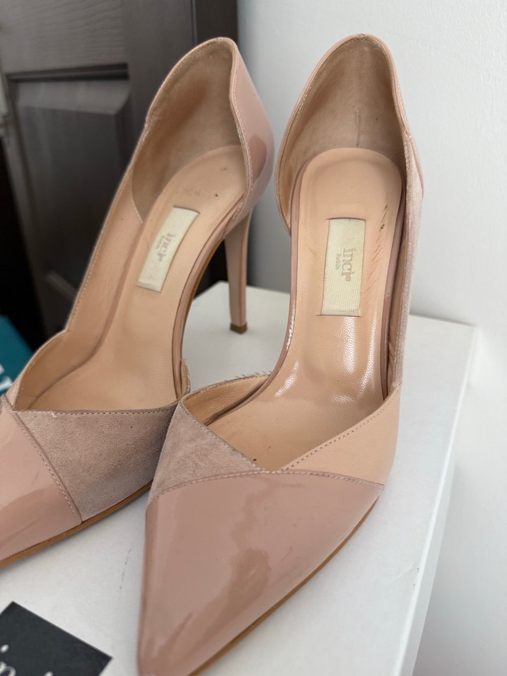 Bej Süet ve Rugan Stiletto Topuklu Kadın Ayakkabı - Görsel 5