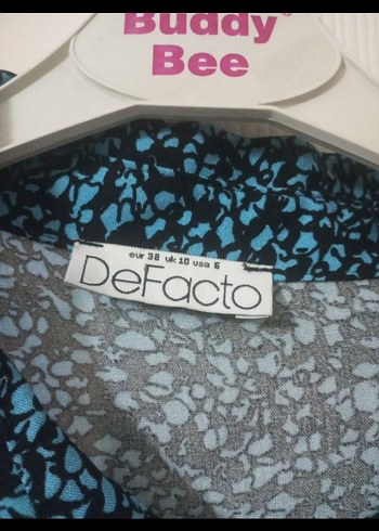Defacto Uzun Kollu, Düğmeli Mavi Batik tunik