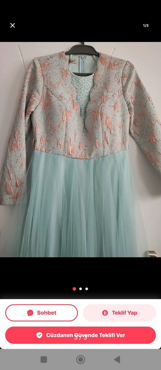 Uzun Turkuaz İşlemeli Kadın abiye - Görsel 3