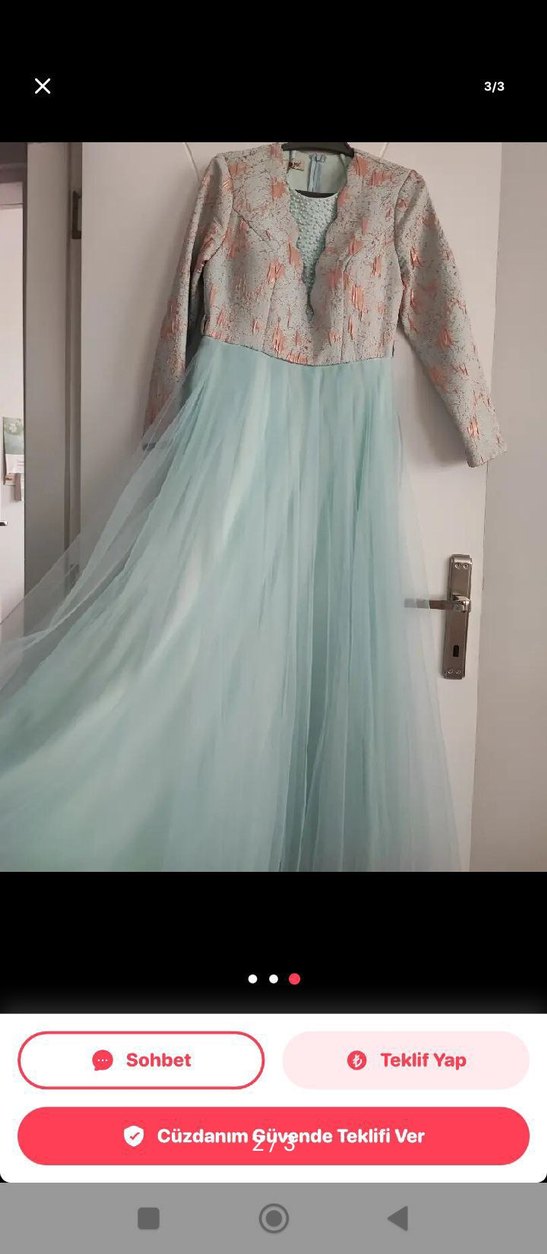 Uzun Turkuaz İşlemeli Kadın abiye - Görsel 2