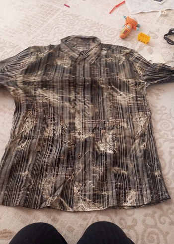 Gri Bohem uzun Kollu Erkek Gömlek - Görsel 6