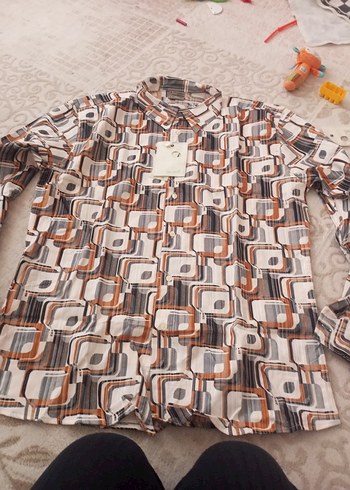 Gri Bohem uzun Kollu Erkek Gömlek - Görsel 5