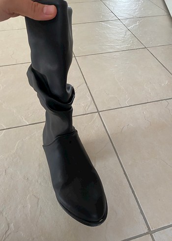 Siyah Deri Pilili Dizüstü Kadın Çizme - Görsel 2