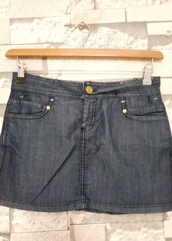 Lacivert Kemerli Kadın Mini Kot Etek - Görsel 2