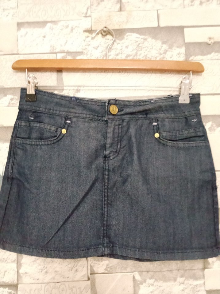 Lacivert Kemerli Kadın Mini Kot Etek - Görsel 2