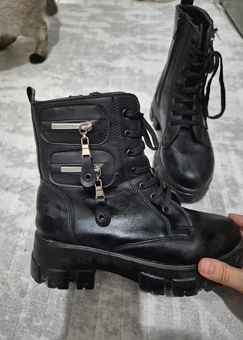 Siyah Deri Tokalı Yüksek Topuklu Goth Bot - Görsel 2