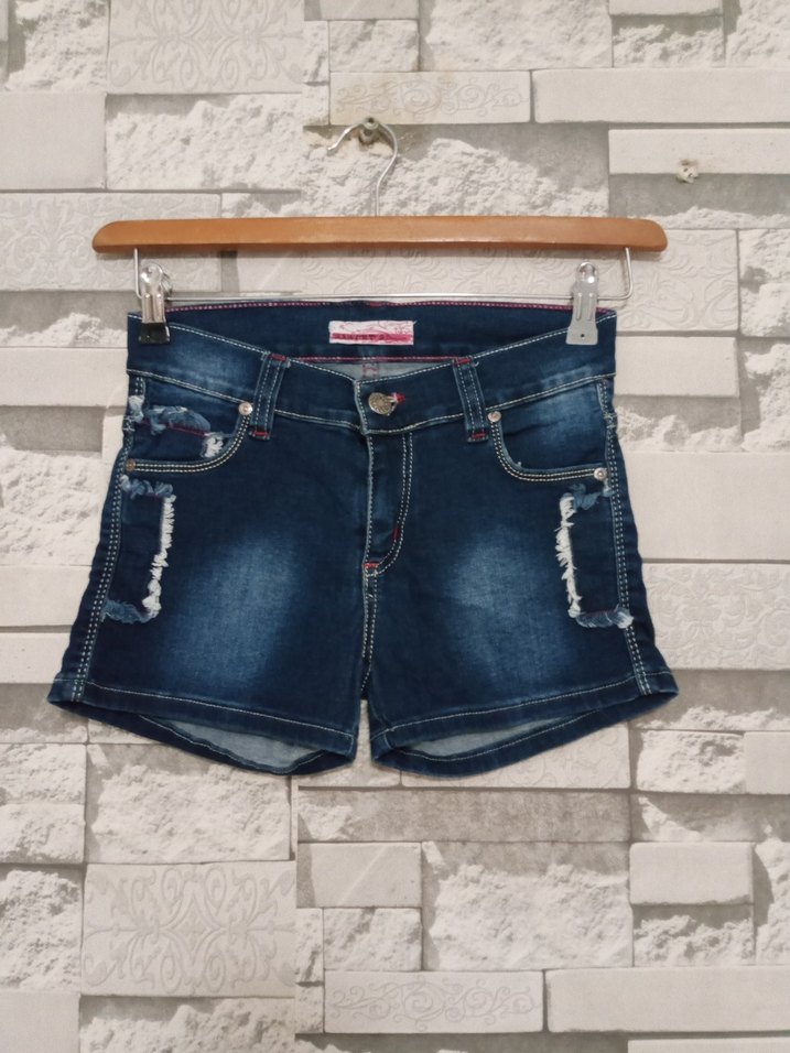 Koyu Mavi Mini Kadın Kot Şort - Görsel 2