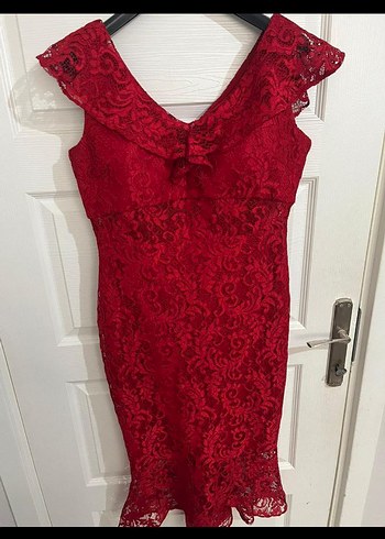 Bordo Dantel İşlemeli Midi Elbise - Görsel 2