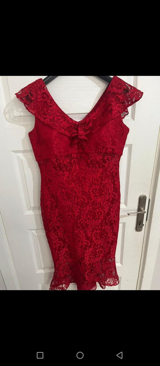 Bordo Dantel İşlemeli Midi Elbise - Görsel 2