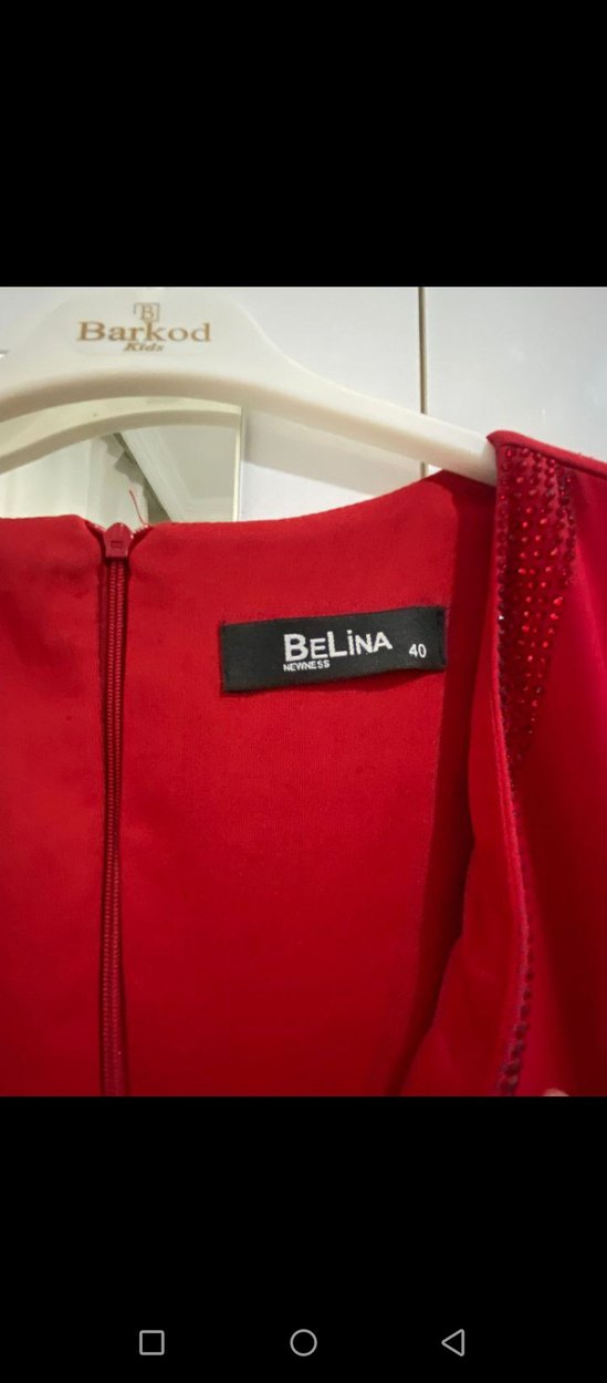 Kırmızı V Yakalı Uzun Abiye Elbise - Görsel 3