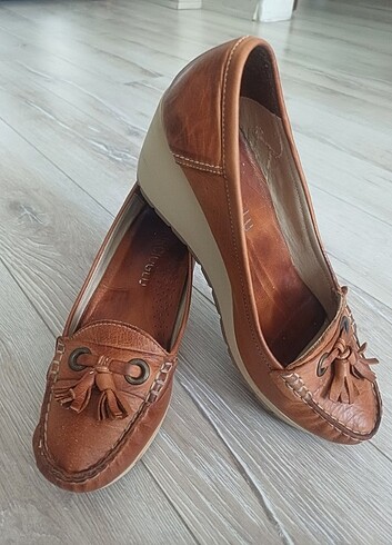 Hakiki deri kahverengi loafer 38 numara