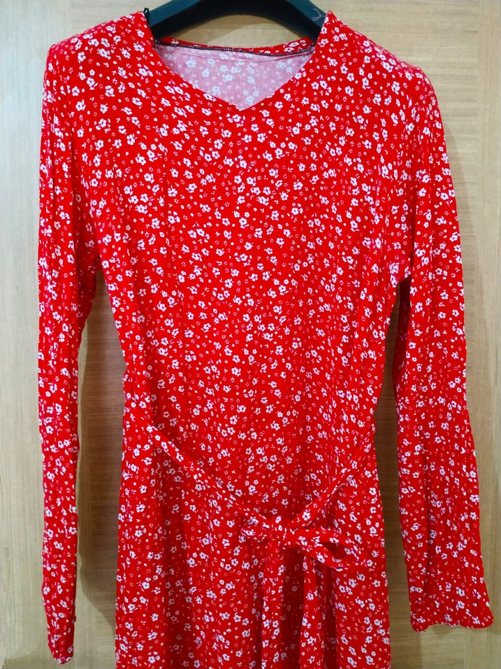 Uzun Kol Kırmızı Bohem Uzun Elbise - Görsel 2