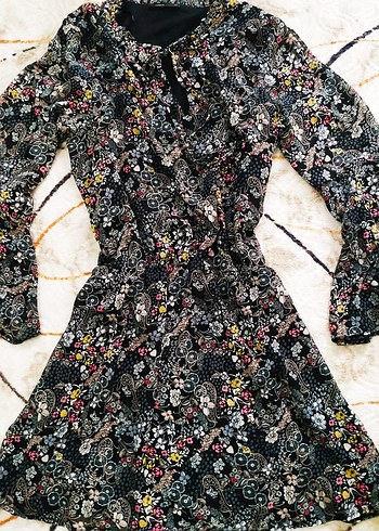 Çiçek Desenli Uzun Kollu Bohem Elbise - Görsel 2