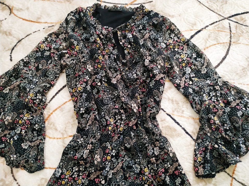 Çiçek Desenli Uzun Kollu Bohem Elbise - Görsel 3