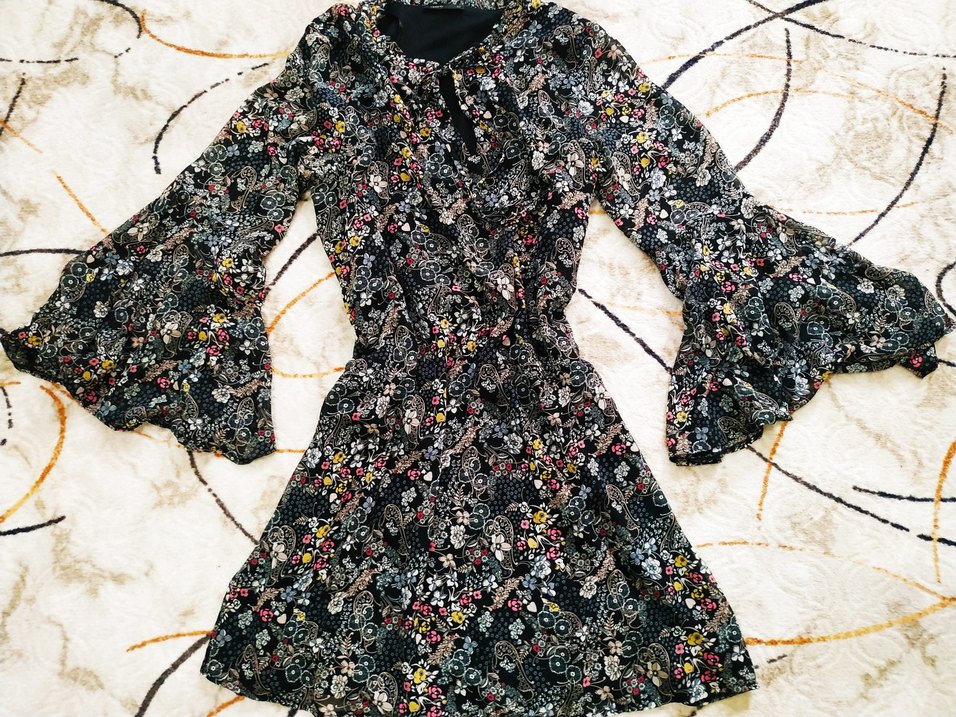 Çiçek Desenli Uzun Kollu Bohem Elbise - Görsel 2