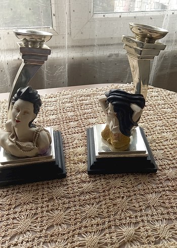 Beyaz ve Gri Heykel Figürlü Mumluk Seti - Görsel 2