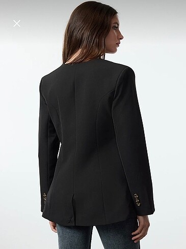 Siyah V yaka dokuma blazer ceket